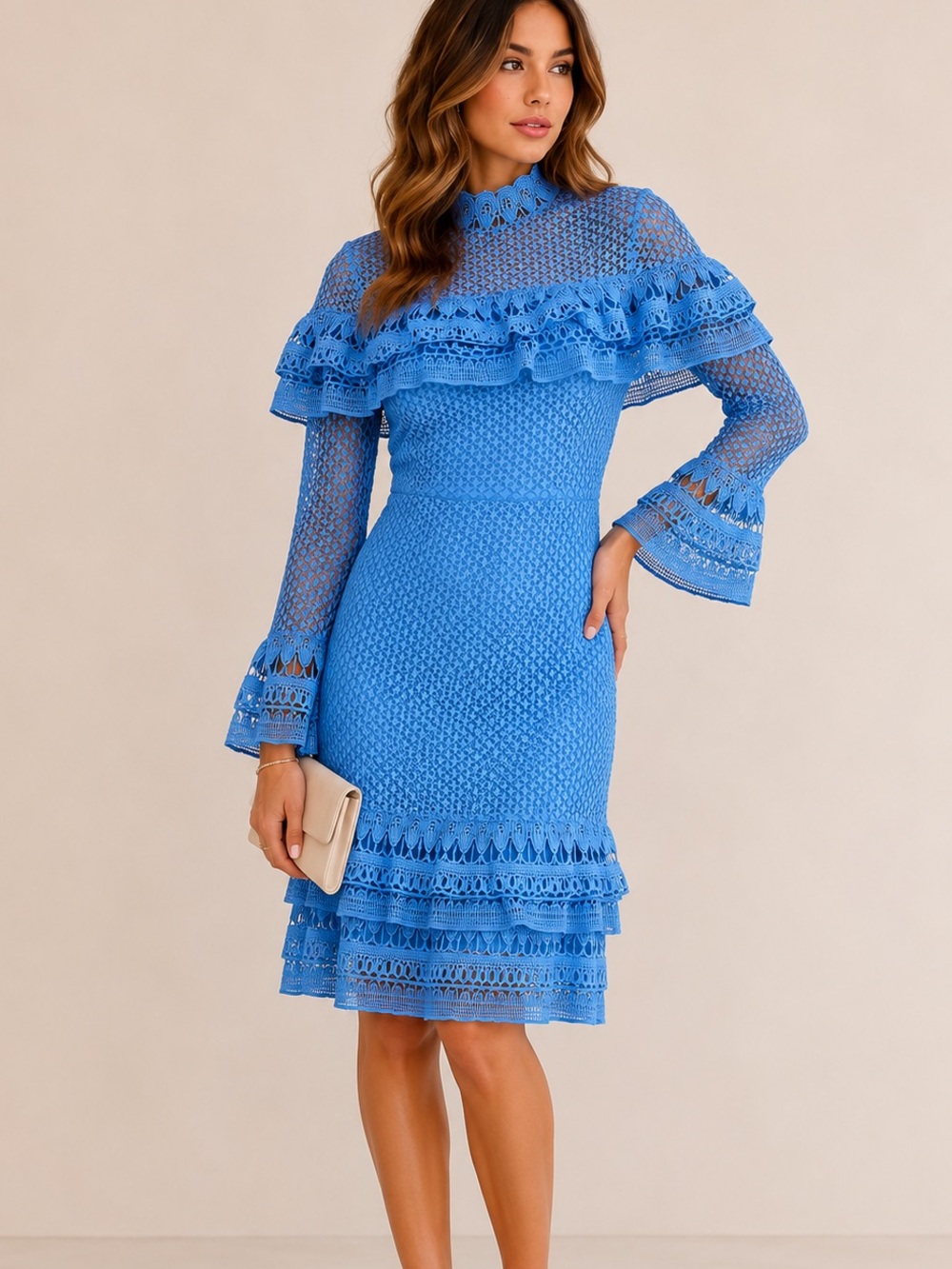 Yas Los Angeles Blue Crochet Lace Zip Dress size small